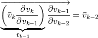 \overrightarrow{\underbrace{\left( \bar{v}_{k} \dfrac{\partial v_{k}}{\partial v_{k-1}} \right)}_{\bar{v}_{k-1}} \dfrac{\partial v_{k-1}}{\partial v_{k-2}} } = \bar{v}_{k-2}